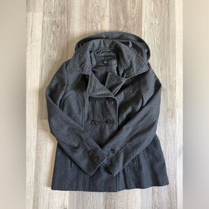 Apostrophe Charcoal Double-Breasted Pea Coat with Hood